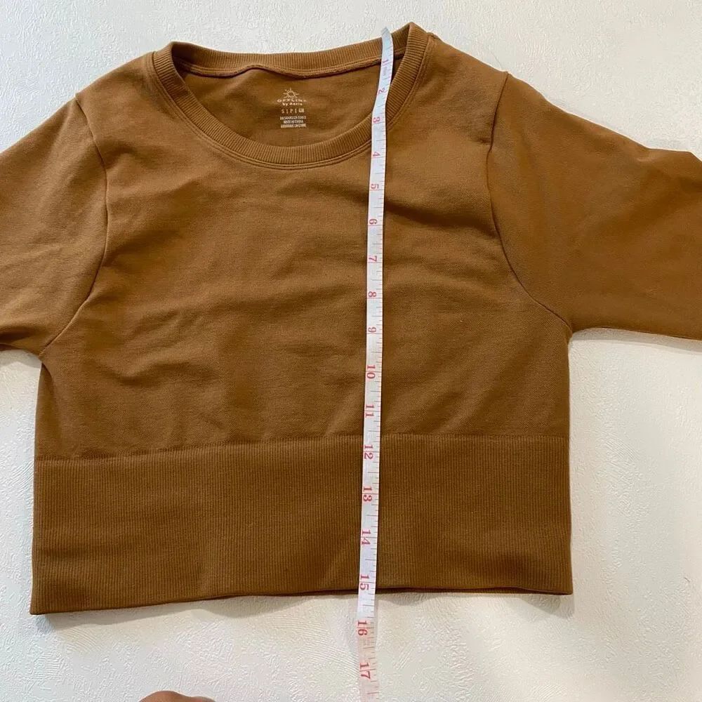 OFFLINE by Aerie Crop Top Size S Brown Long Sleeve Seamless Workout Top - Picture 6 of 8